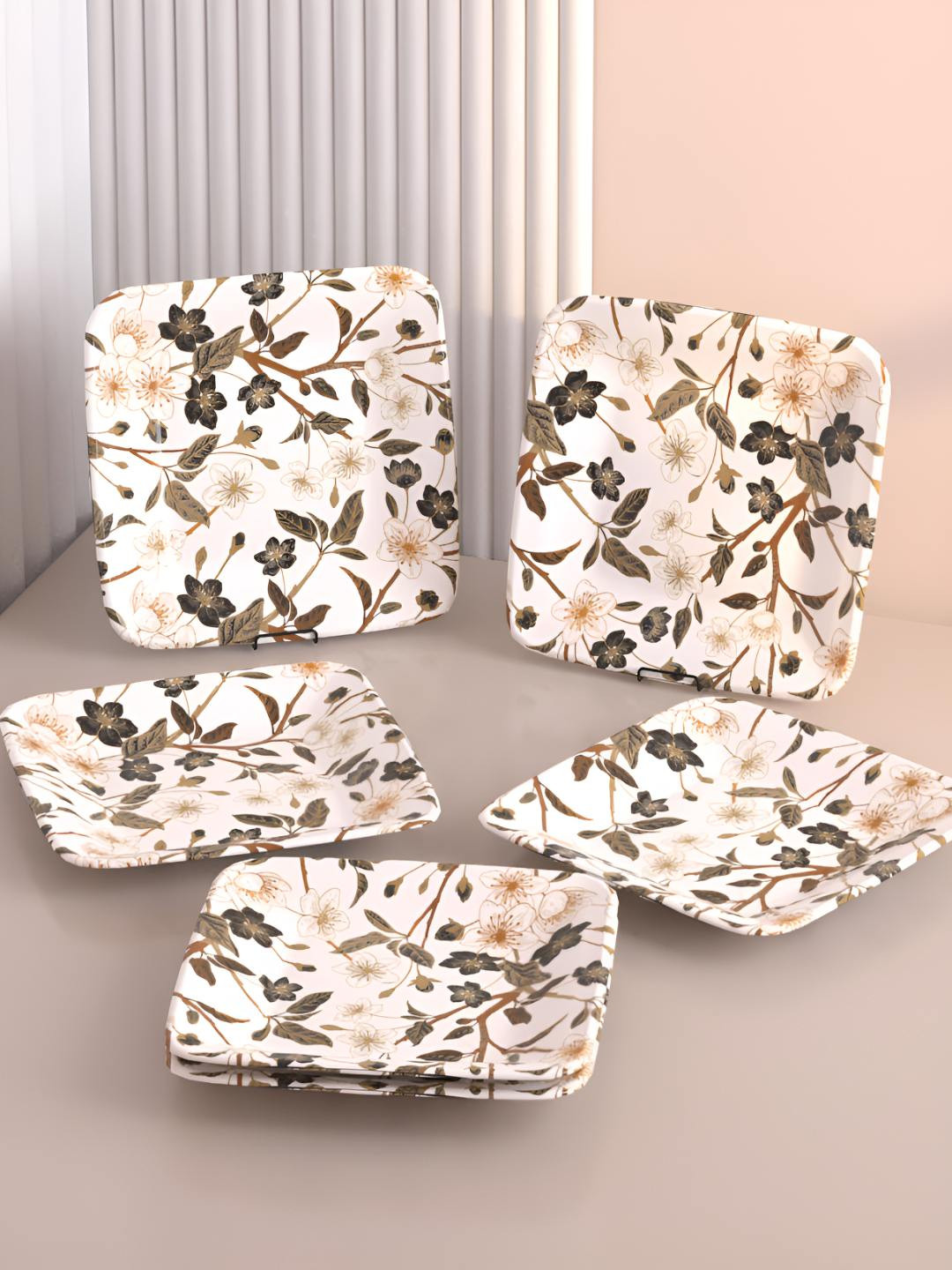 Castleite White & Green 6 Pieces Melamine Plates