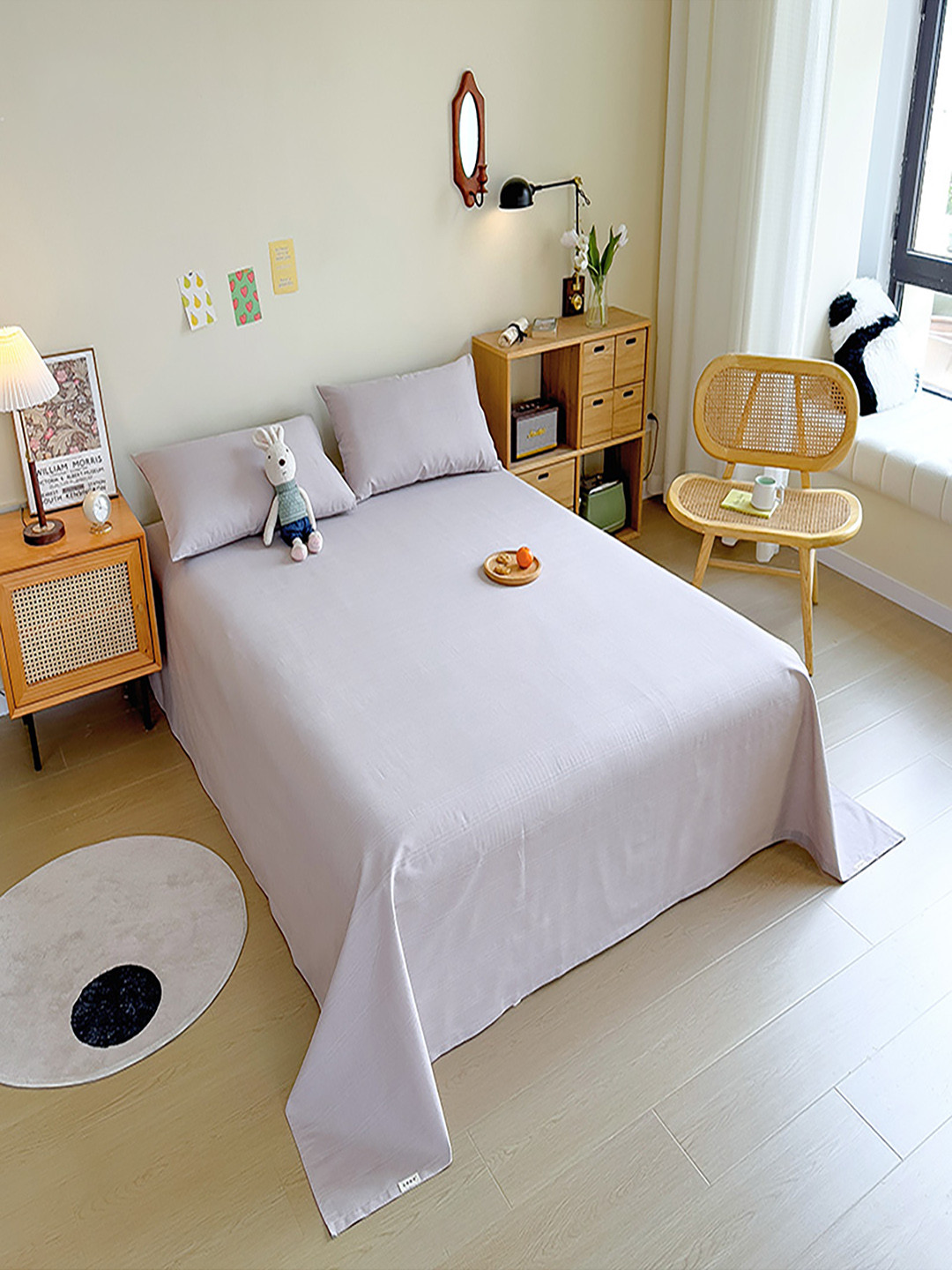 JC HOME Grey Melange Polycotton 140 TC Double Bedsheet with a Pillow Cover-48 x 74 inches