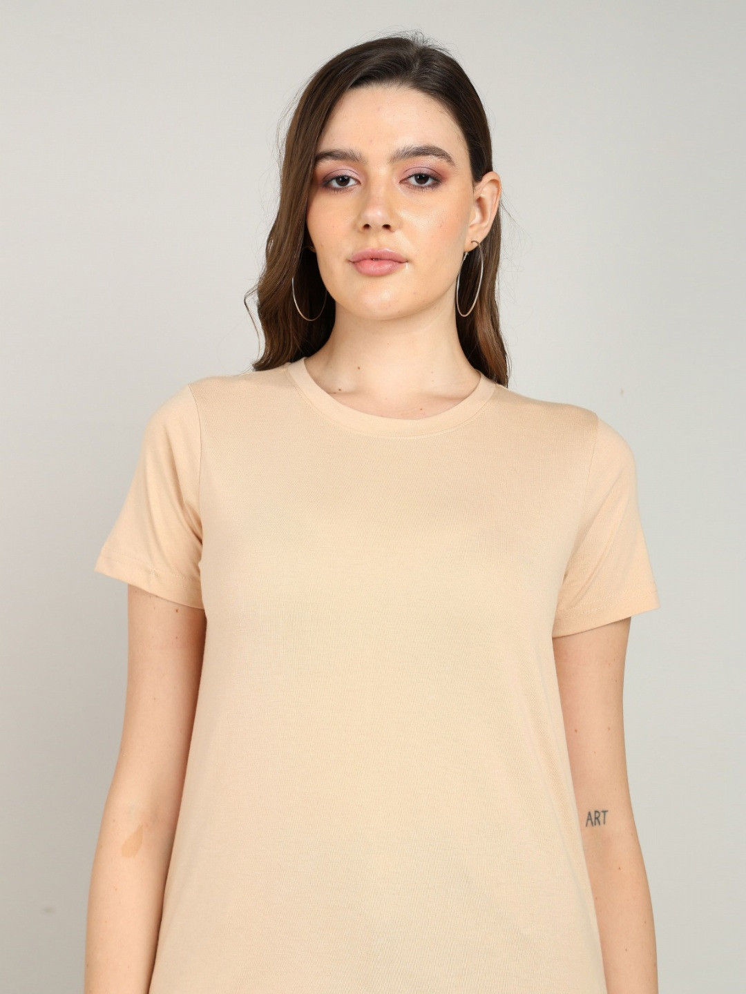 Adyavastram Women Solid Round Neck Cotton T-shirt