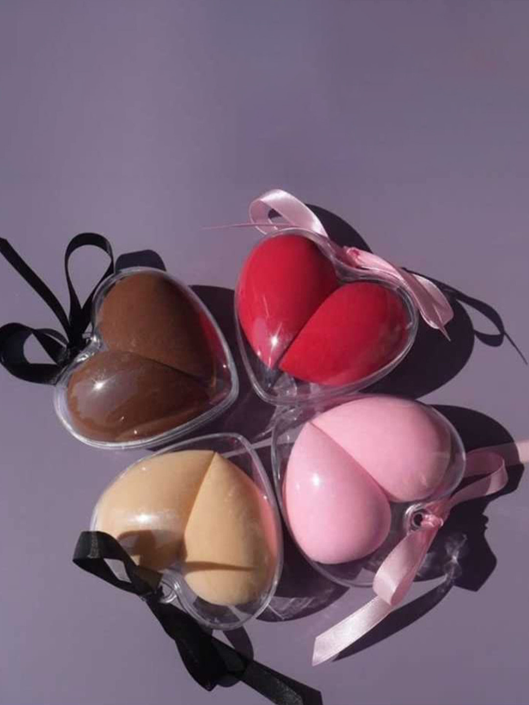 Gonegal Set Of 3 Heart-Shaped Professional Blender Set With Mushroom Makeup Puff