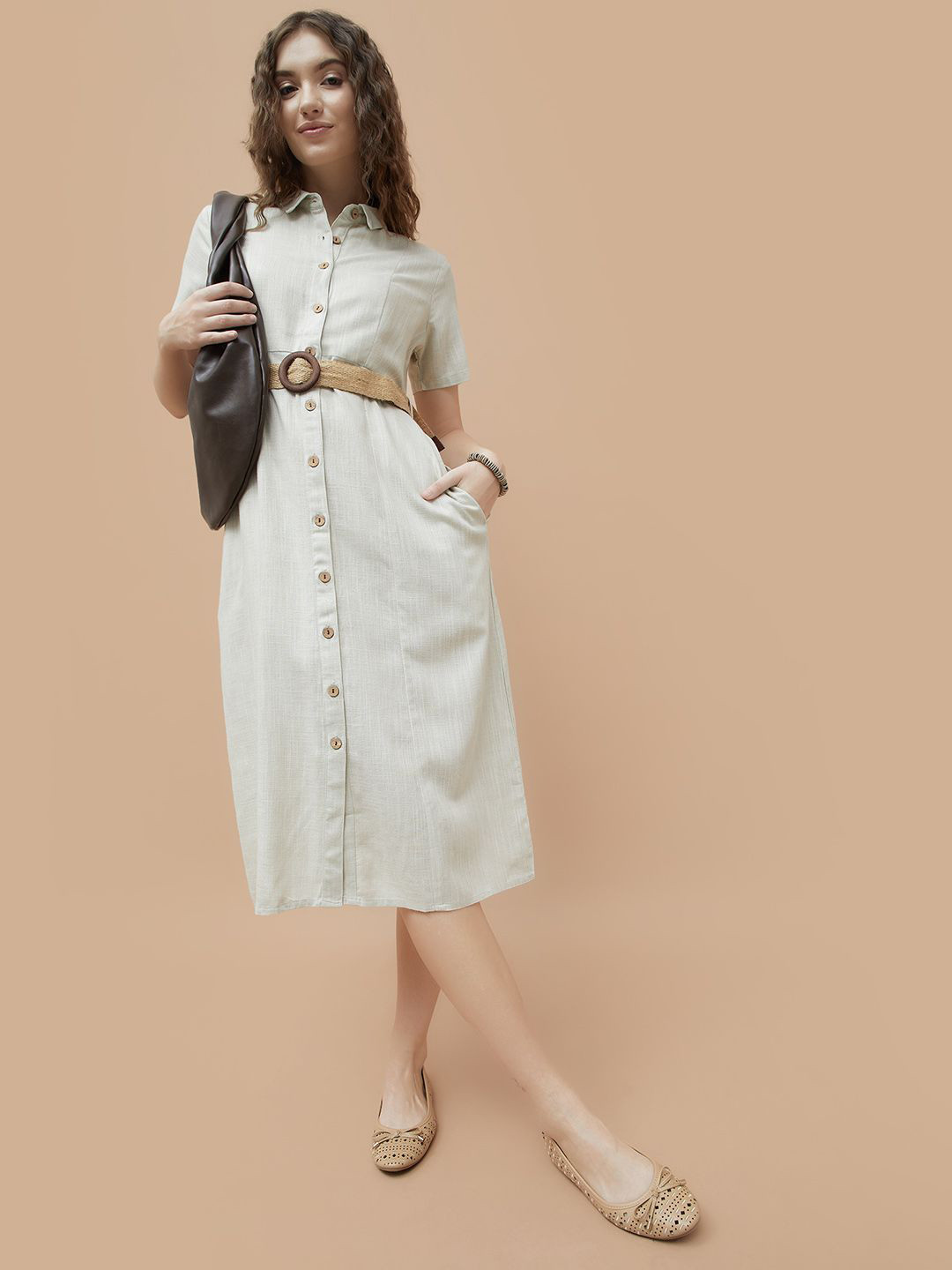 Fame Forever by Lifestyle Belted Shirt Midi Dress