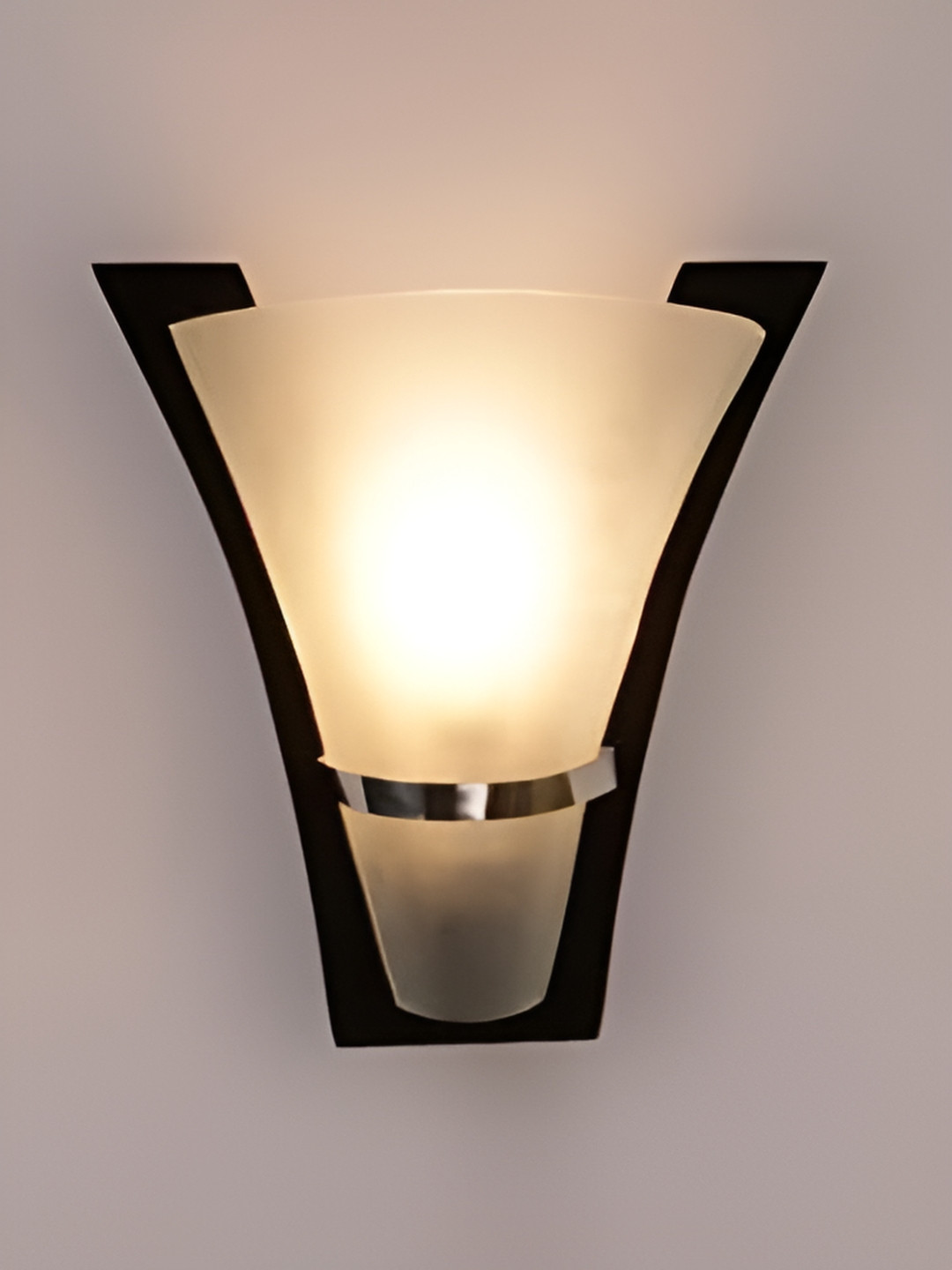 KINIS Brown & Transparent Triangle Shaped Wooden Wall Lamp With Bulb