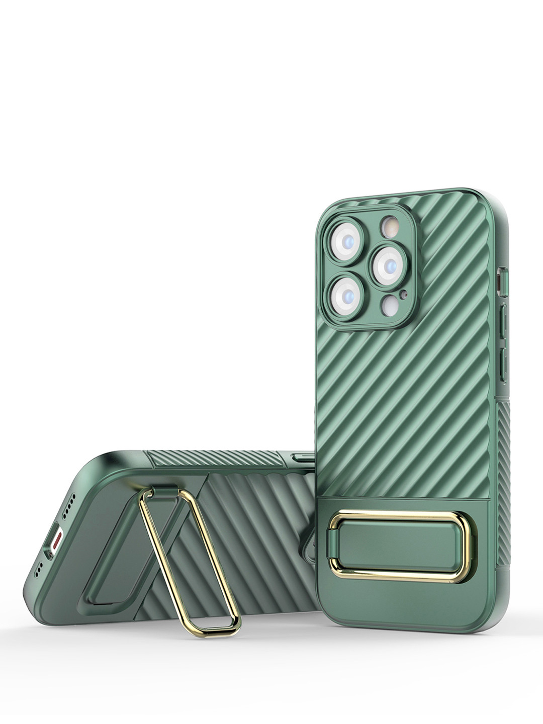 QRIOH iPhone 14 Pro Green Back Cover with Gold Metal Kickstand