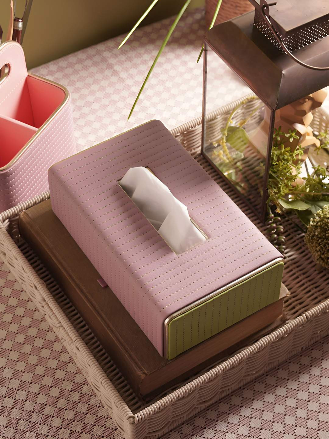 Pure Home and Living Purple & Green Leather Tissue Holder