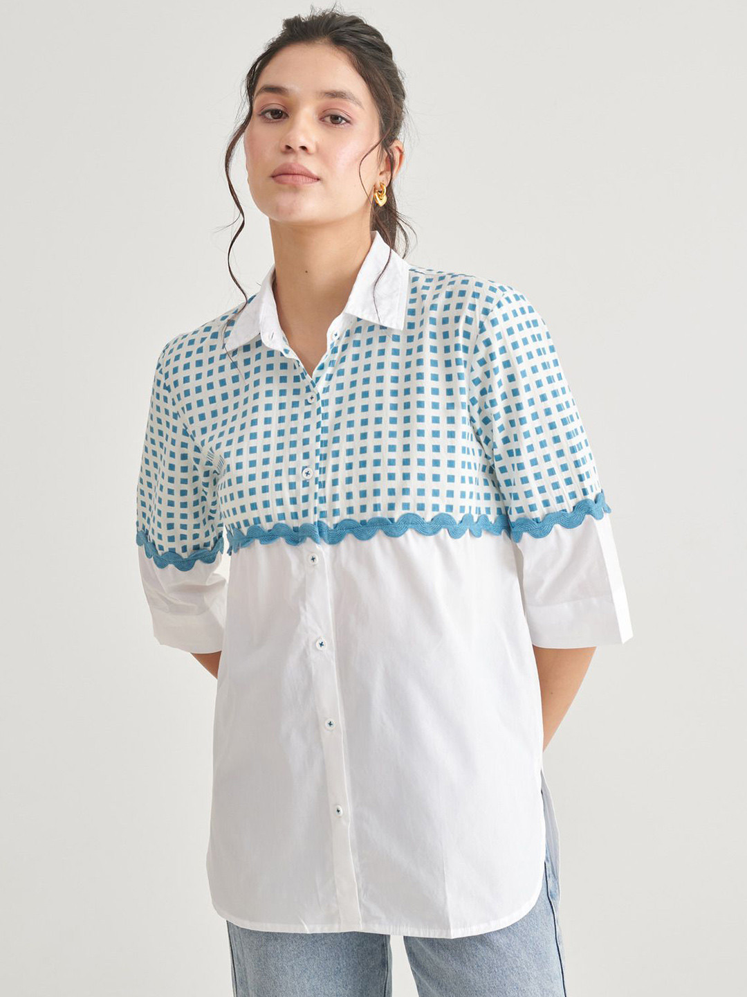 KALAMIR White Mint Pure Cotton Poplin Shirt