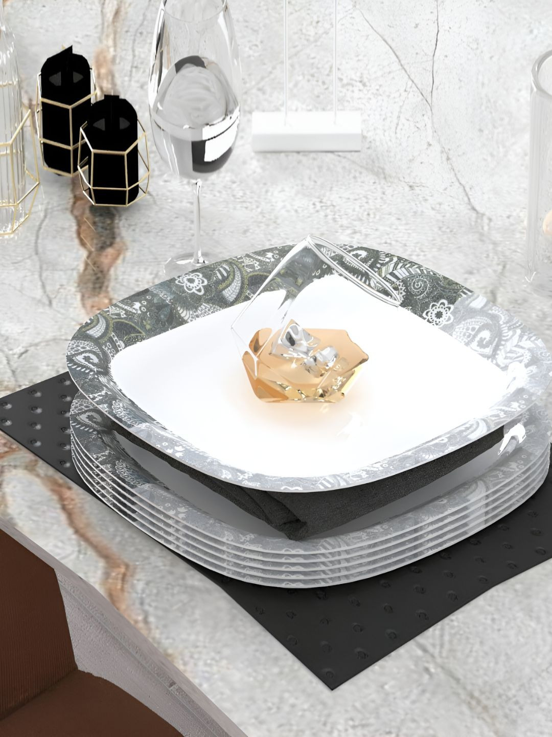 Castleite White & Grey 6 Pieces Melamine Plates