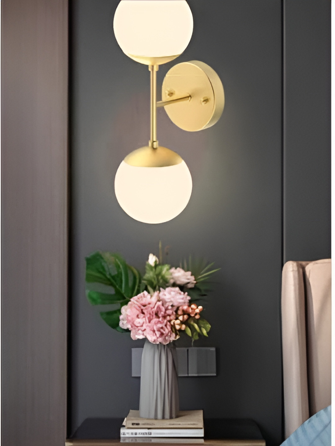 KINIS Gold-Toned and White Metal Spherical Shaped Wall Lamp