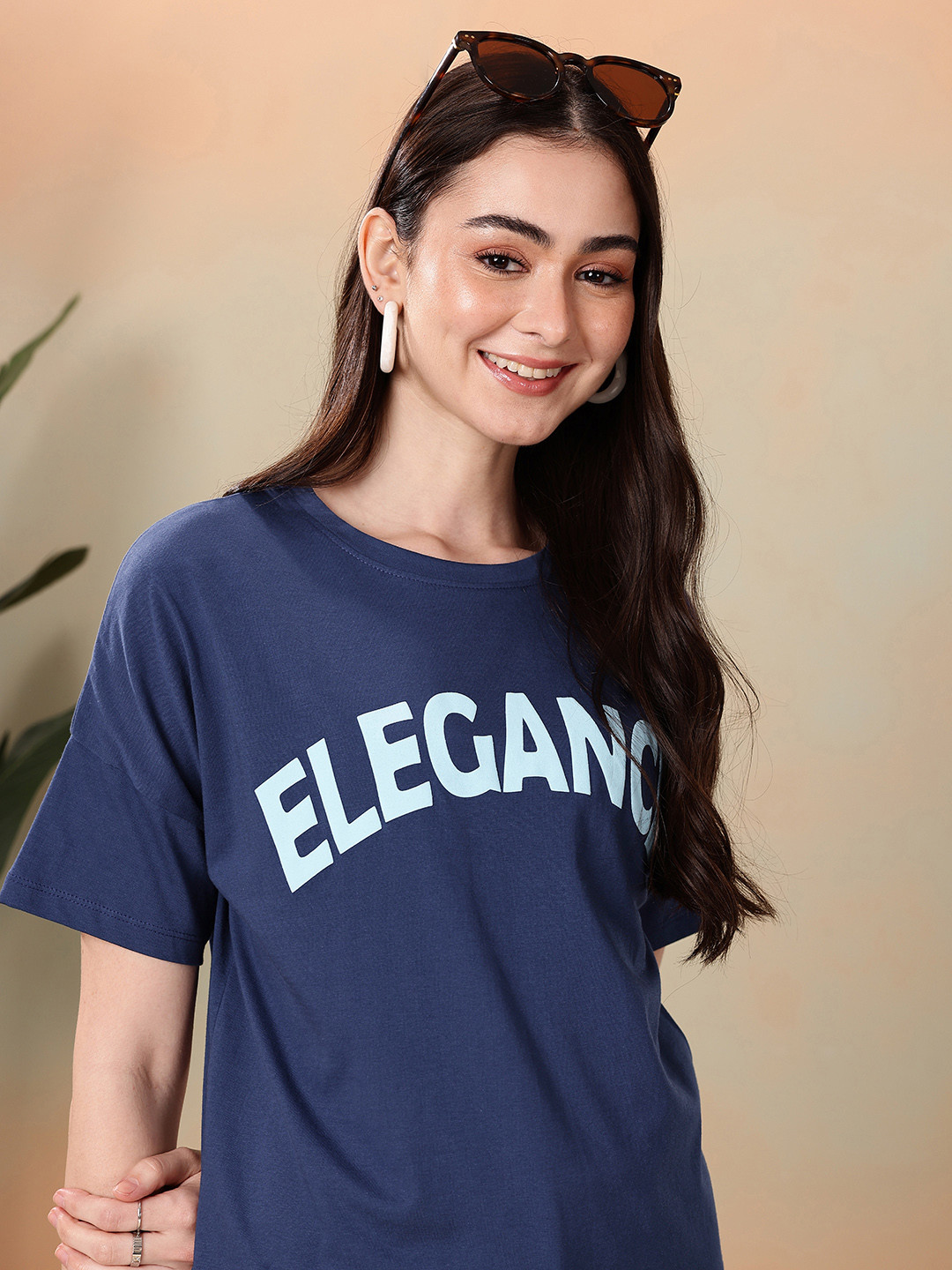 Mast & Harbour Typography Printed Drop-Shoulder Sleeves Pure Cotton Relaxed Fit T-shirt