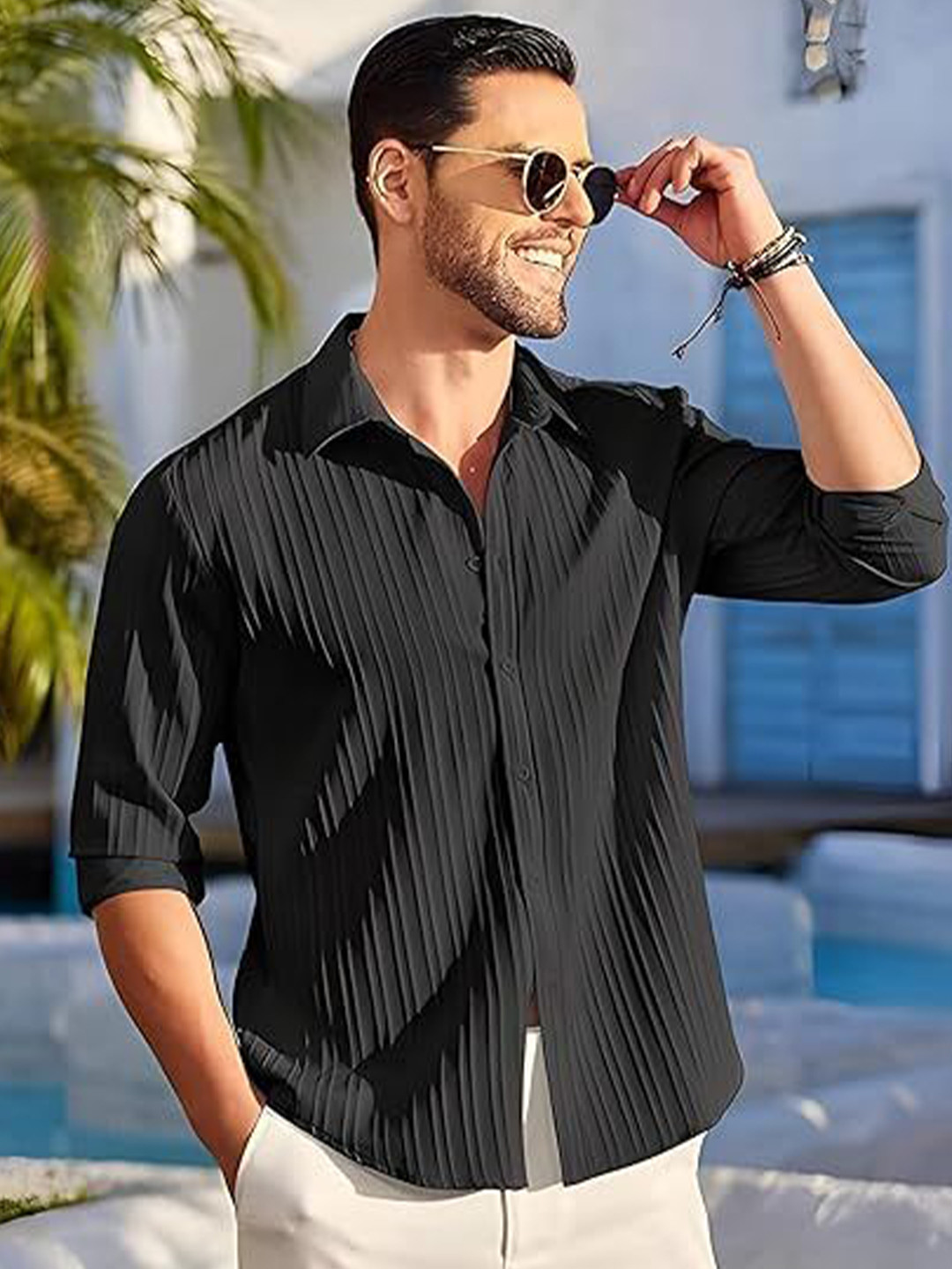 Kushi Flyer Men Spread Collar Textured Casual Shirt