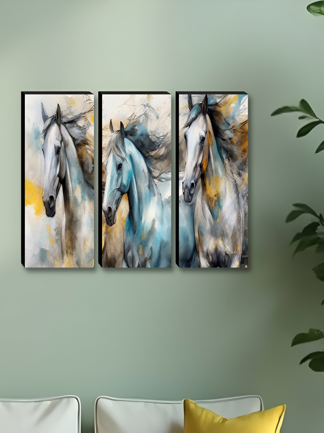 Myntra Elegant Homes Blue & White 3 Piece Animals Wall Paintings