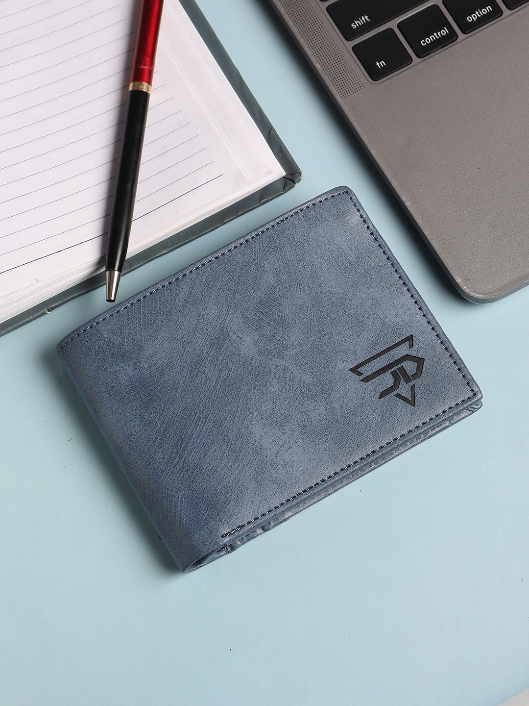 JND Men Classic Blue Textured Leather Wallet with Multiple Compartments