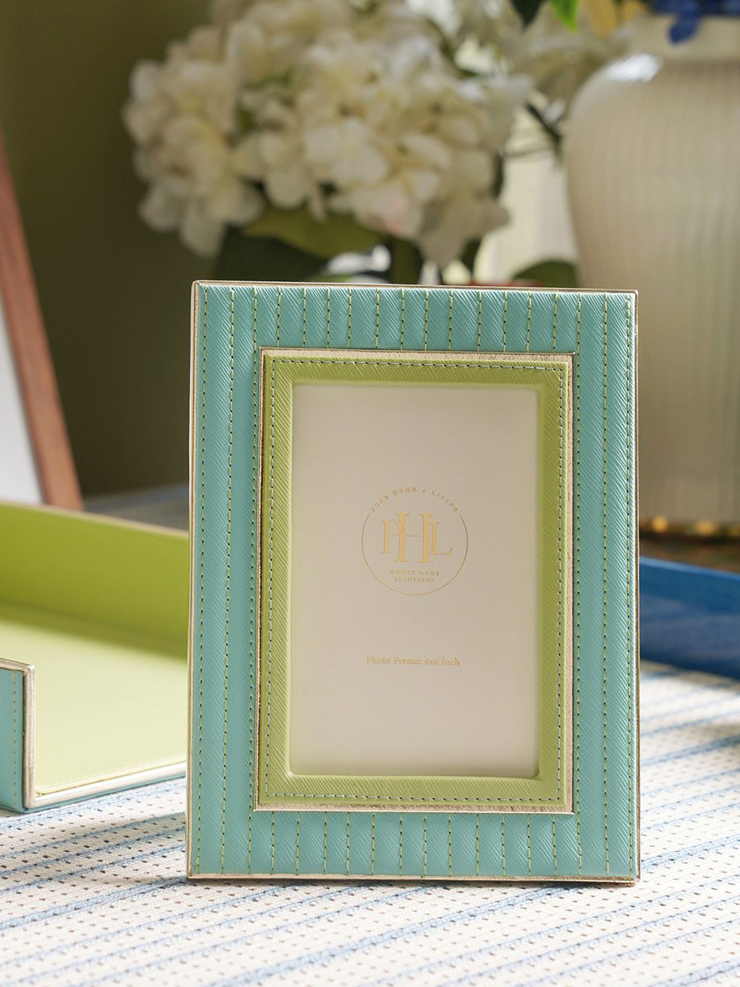 Pure Home and Living Blue & Green Stitched Glass Table Photo Frame