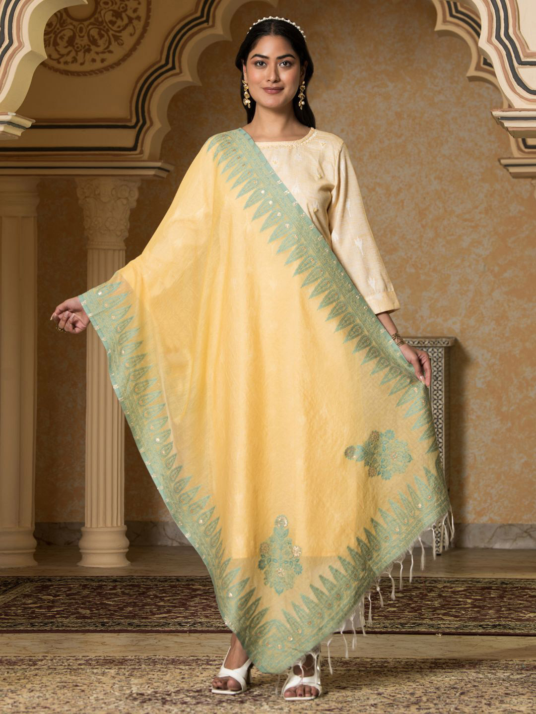 SAHASIKA Ethnic Motifs Woven Design Dupatta With Zari