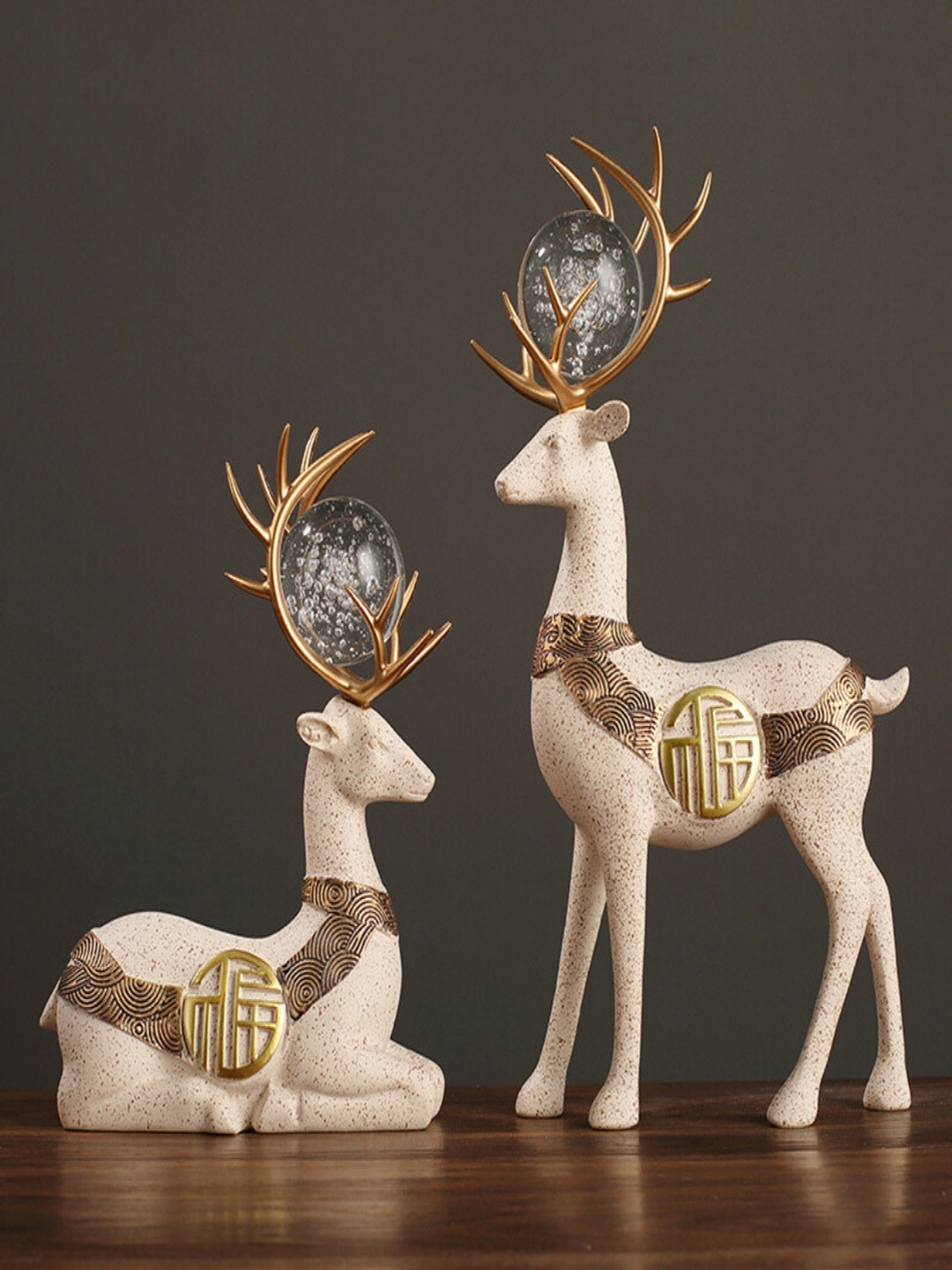 The Golden Theory Deer White Polyresin Matte Set of 2 Medium Showpieces - 5.1 Inches