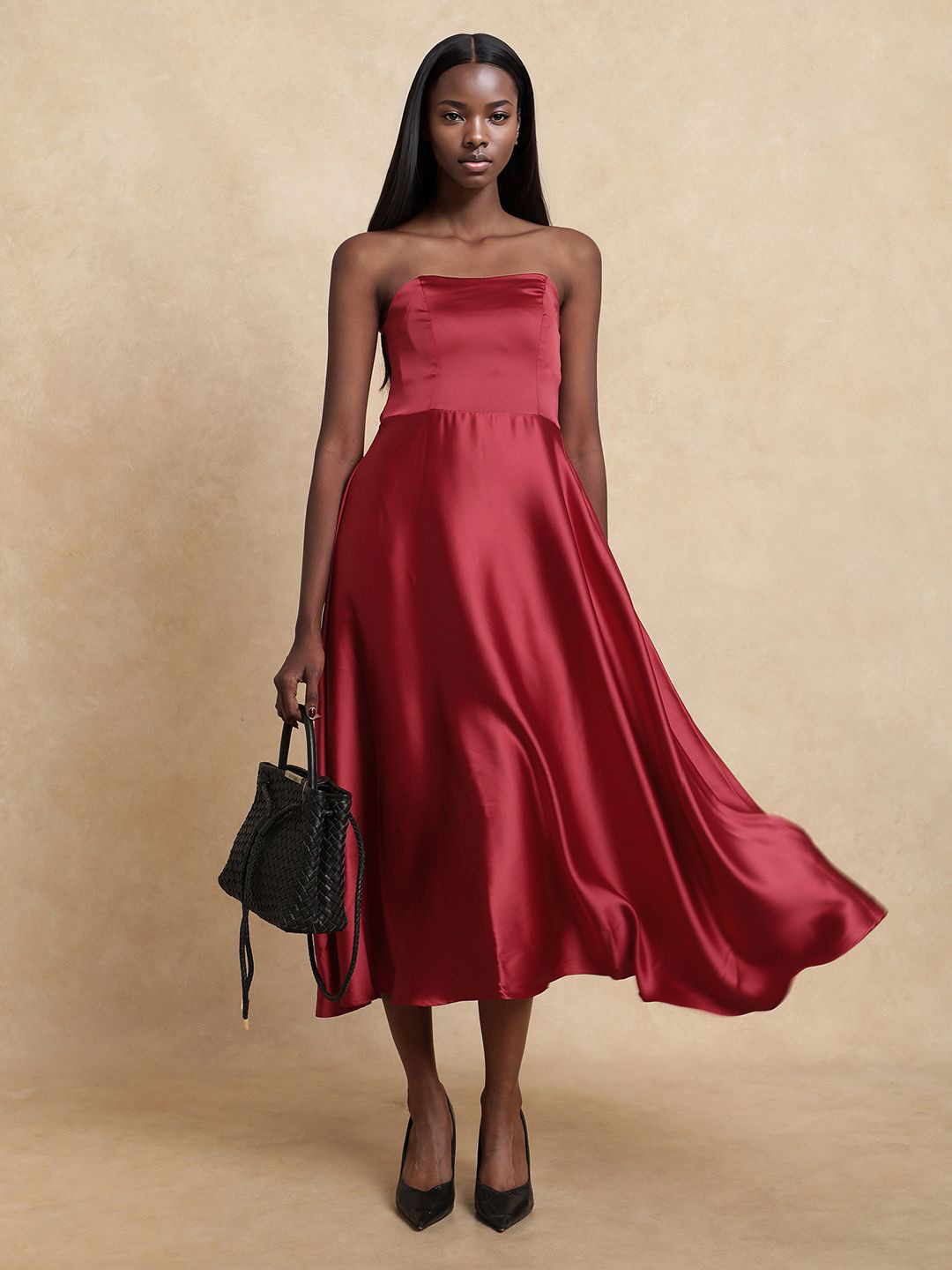 RAREISM Women Somfar Primary Red Bandeau Midi Dress