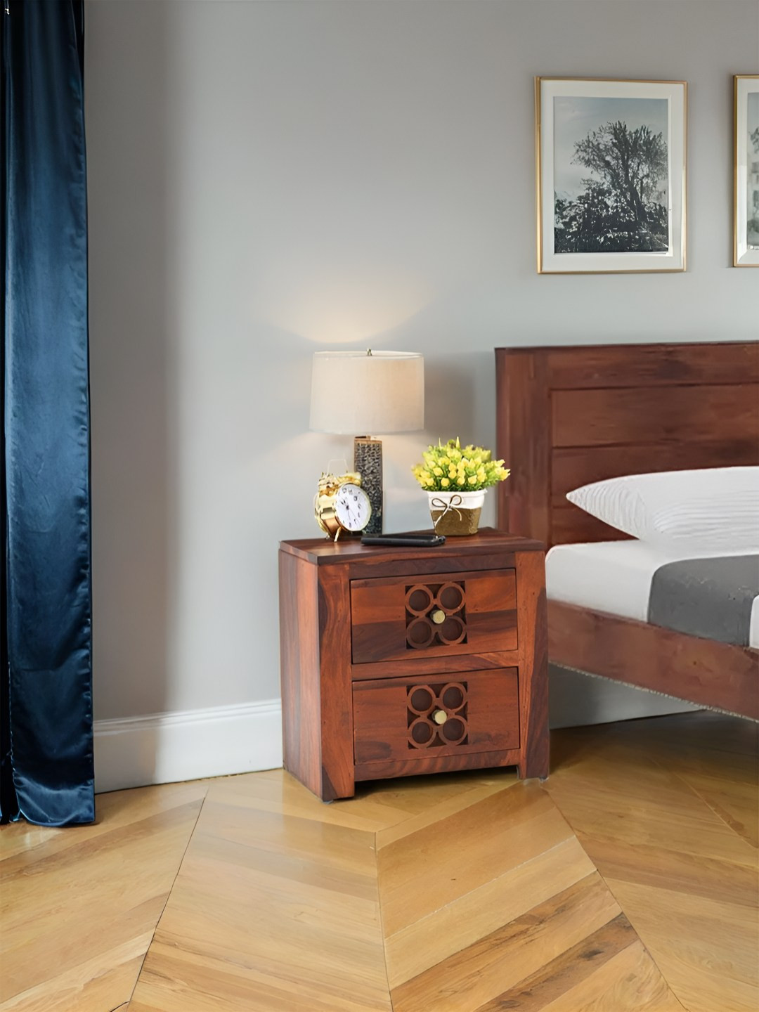 Royaloak Ashoka Brown Wooden Rectangle Bedside Table