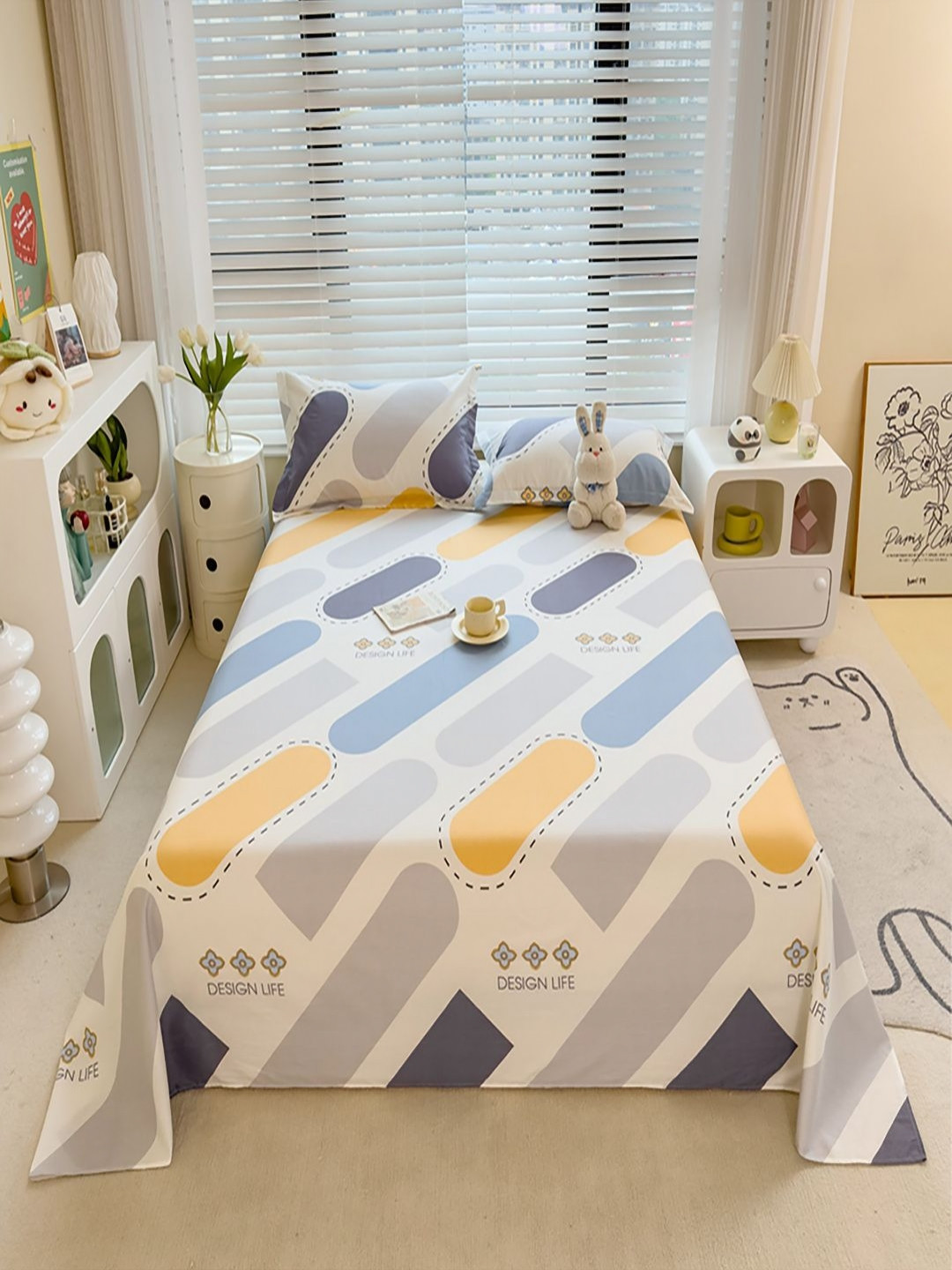 JC HOME Jacquard Essence White Geometric Pure Cotton 220 TC Queen Fine Bedsheet with 2 Pillow Covers-230 x 180 cm