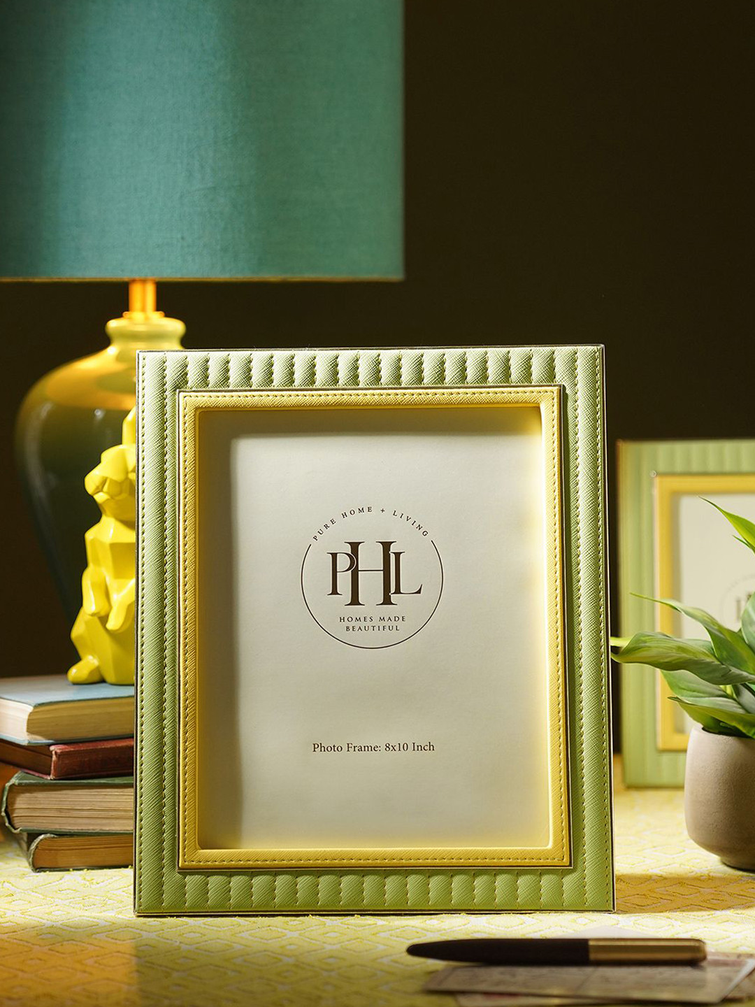 Pure Home and Living Green & Yellow Stitched Glass Table Photo Frame