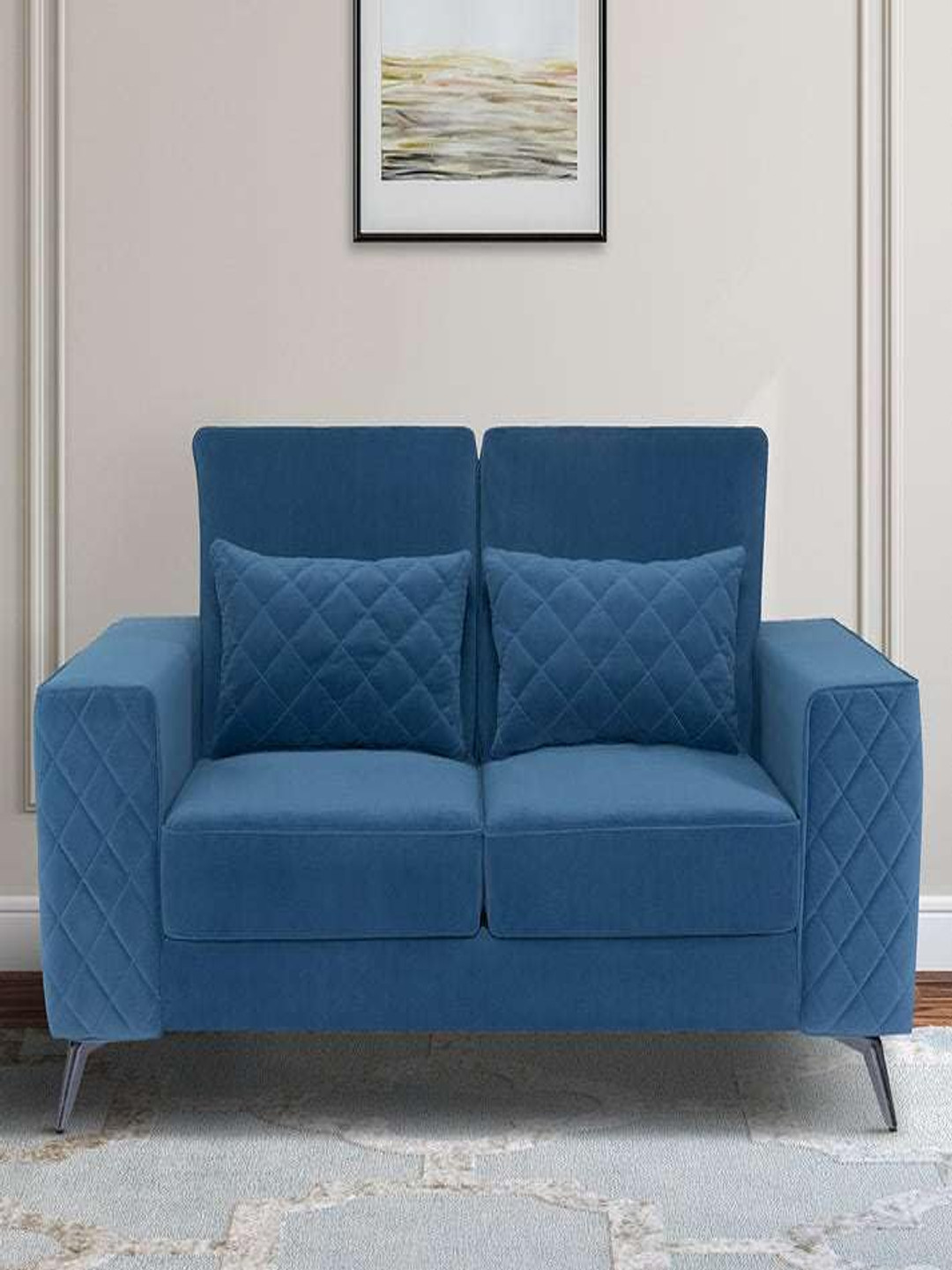 Duroflex Eden Blue 2 Seater Premium Fabric Sofa With Cushion