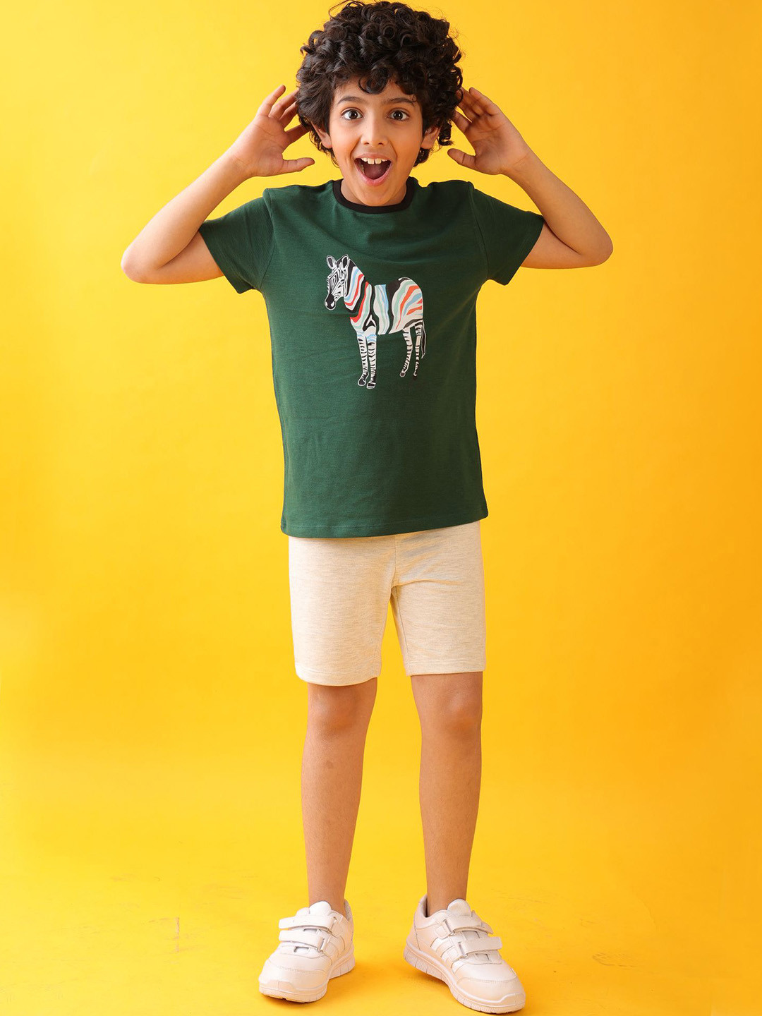 Anthrilo kids Boys Zebra Printed Round Neck Pure Cotton T-shirt Shorts Clothing Set