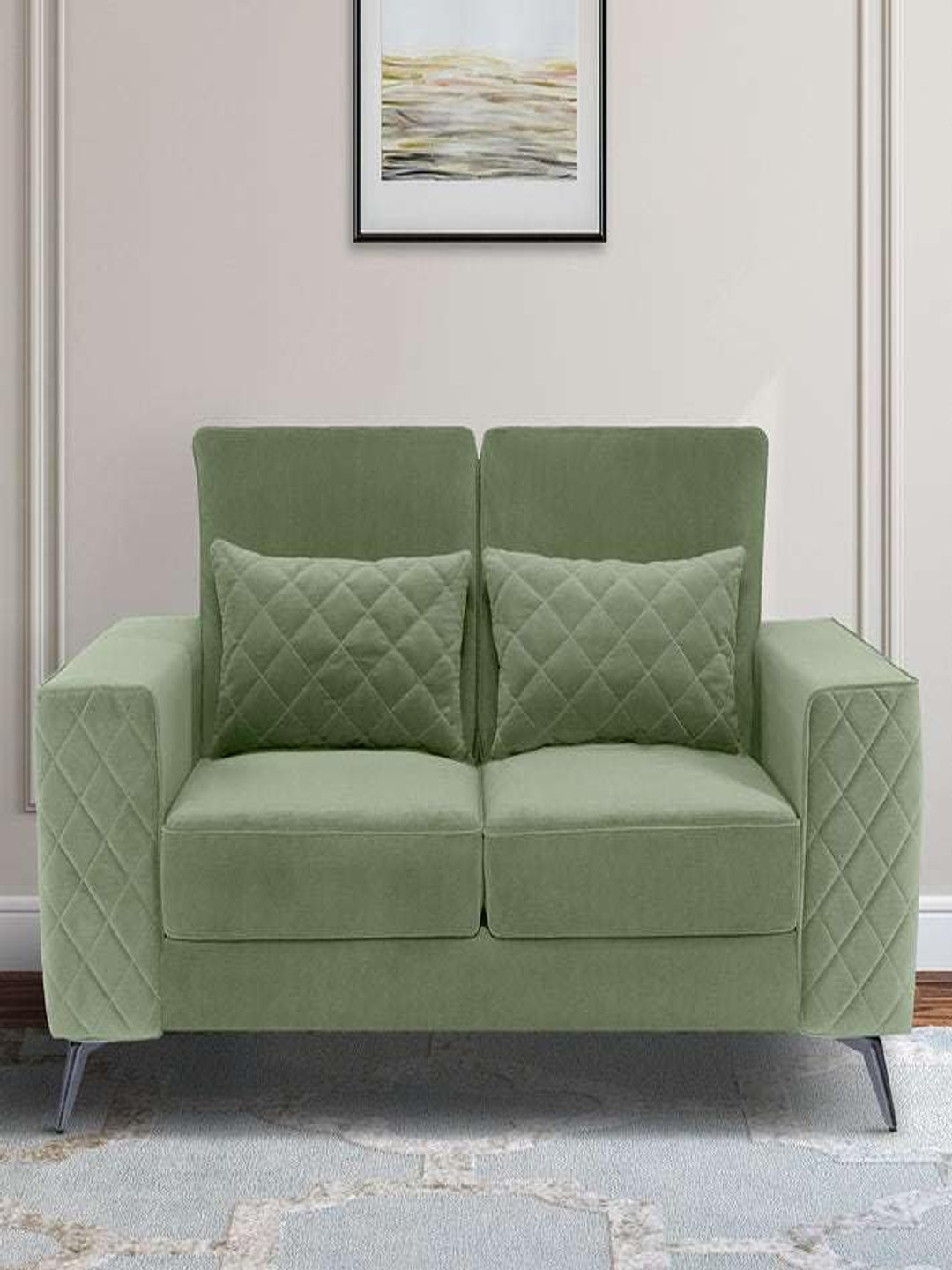 Duroflex Eden Green 2 Seater Premium Fabric Sofa With Cushion