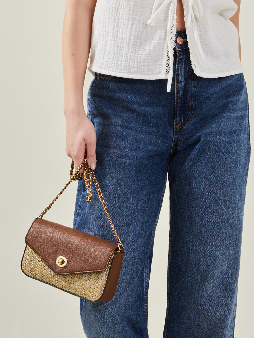 Accessorize Women Metallic Raffia Sling Bag