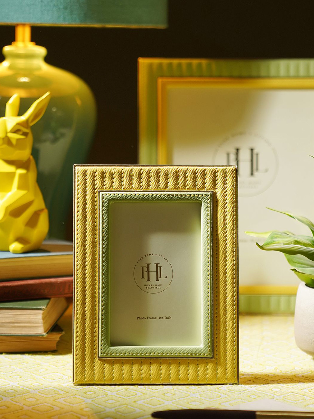 Pure Home and Living Yellow & Green Stitched Glass Table Photo Frame