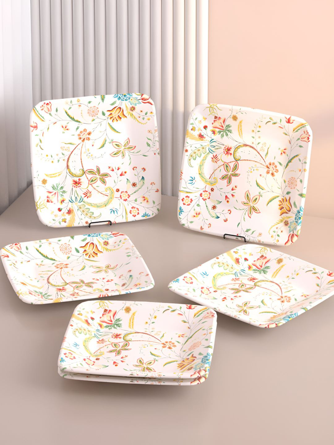 Castleite White & Pink 6 Pieces Melamine Plates