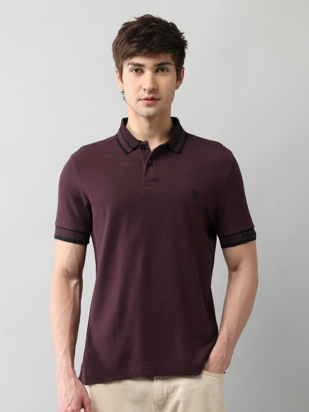 U.S. Polo Assn. Denim Co. Men Solid Polo Collar Cotton Muscle Fit T-shirt