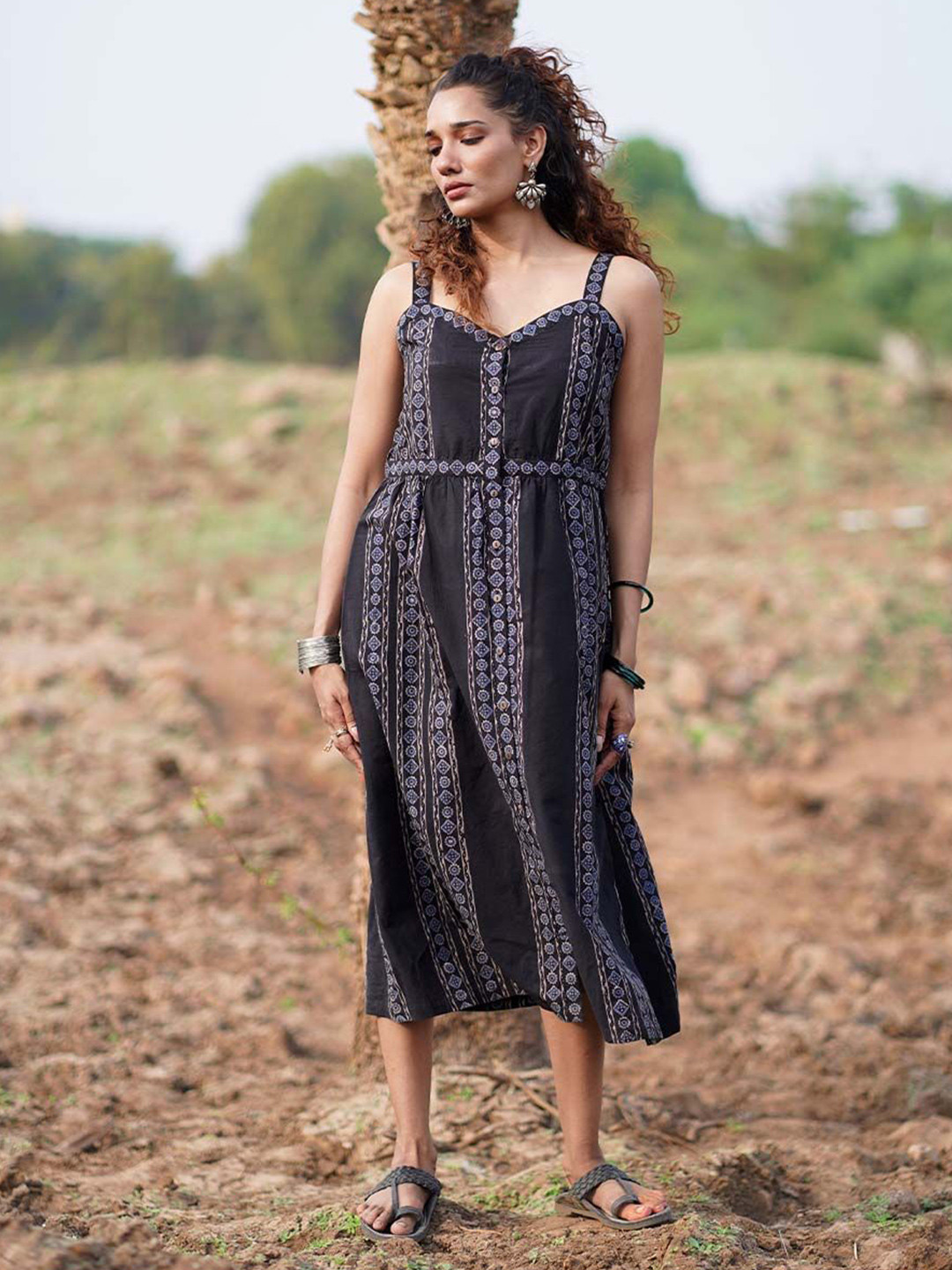 Chidiyaa WWB Soft Moonlight Block Printed Cotton Dress