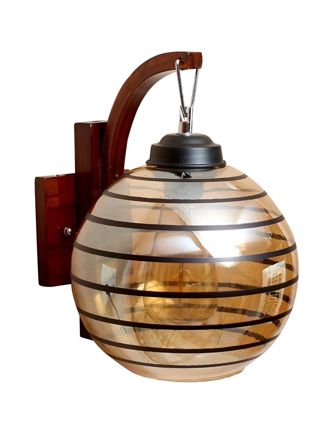 KINIS Brown and Black Printed Wooden Spherical Shaped Wall Lamp