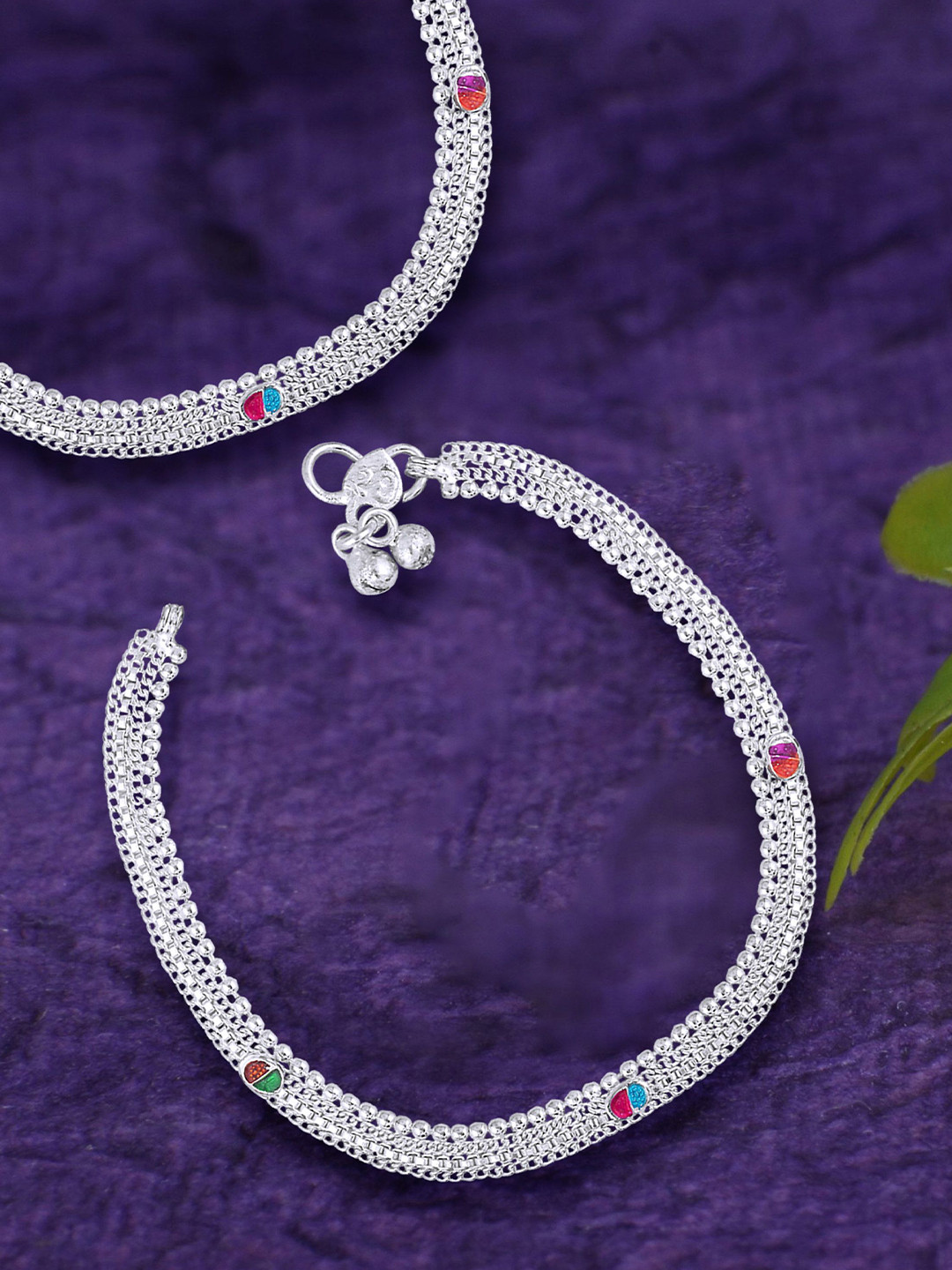 Sangria Set Of 2 Silver-Plated Artificial Beaded Anklets