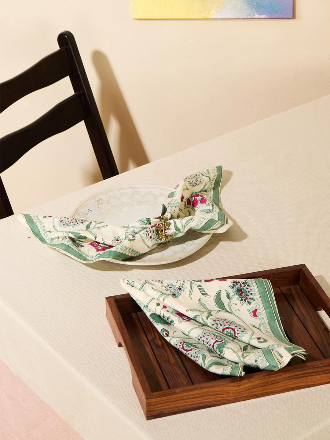 Fabindia Gulbagh 6-Pcs Off-White & Green Gulbagh Printed Cotton Table Napkins