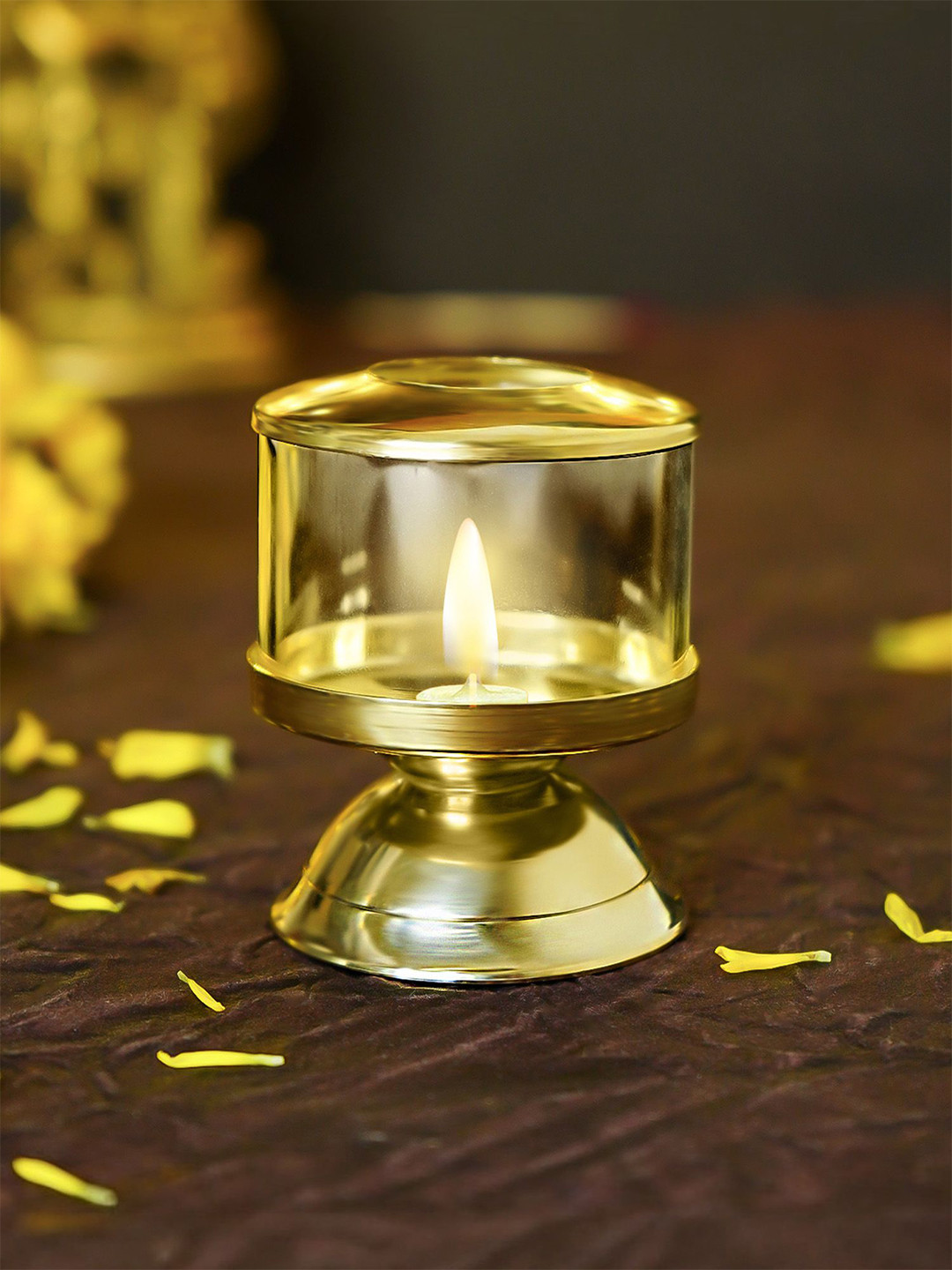 Ekhasa Gold-Toned and Transparent 100% Pure Brass Ghee Diya