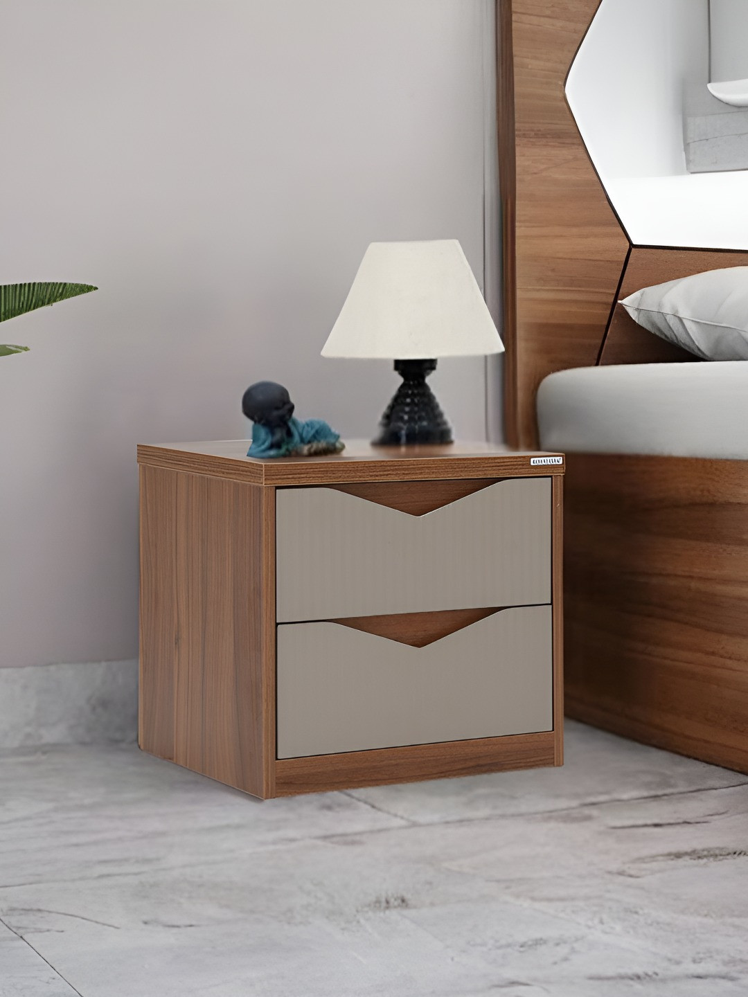 Royaloak Brown & Grey Square Wooden Malaysian Bedside Table