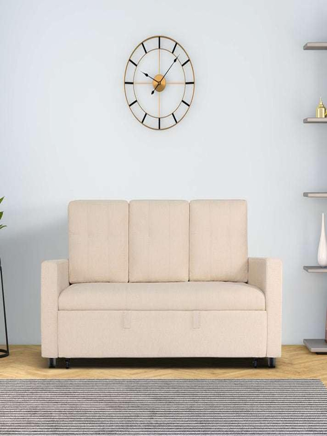 Duroflex Beige Ease 3 Seater  Sofa Cum Bed With Pullout Mechanism, Iconic Beige Finish