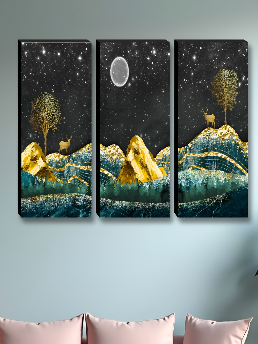 Myntra Elegant Homes Night Vision Wood 3 Piece Wall Rectangle Paintings Wall Art-15 x 6 In