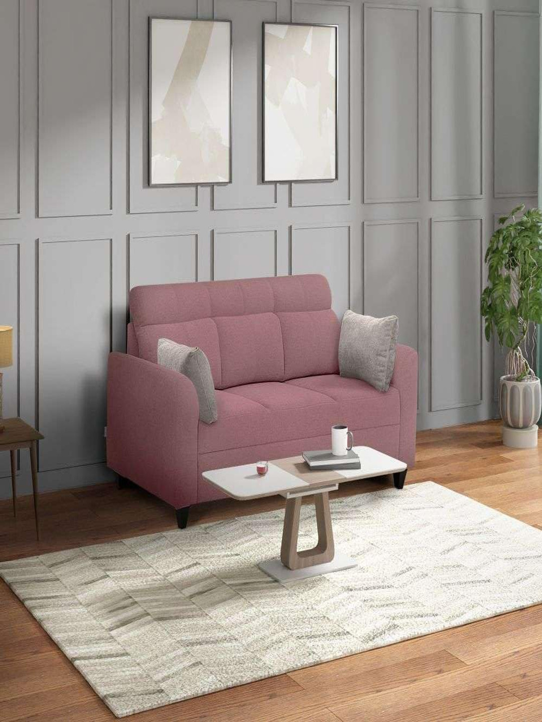Duroflex Zivo Plus Dusky Pink Fabric 3 Seater Sofa Set