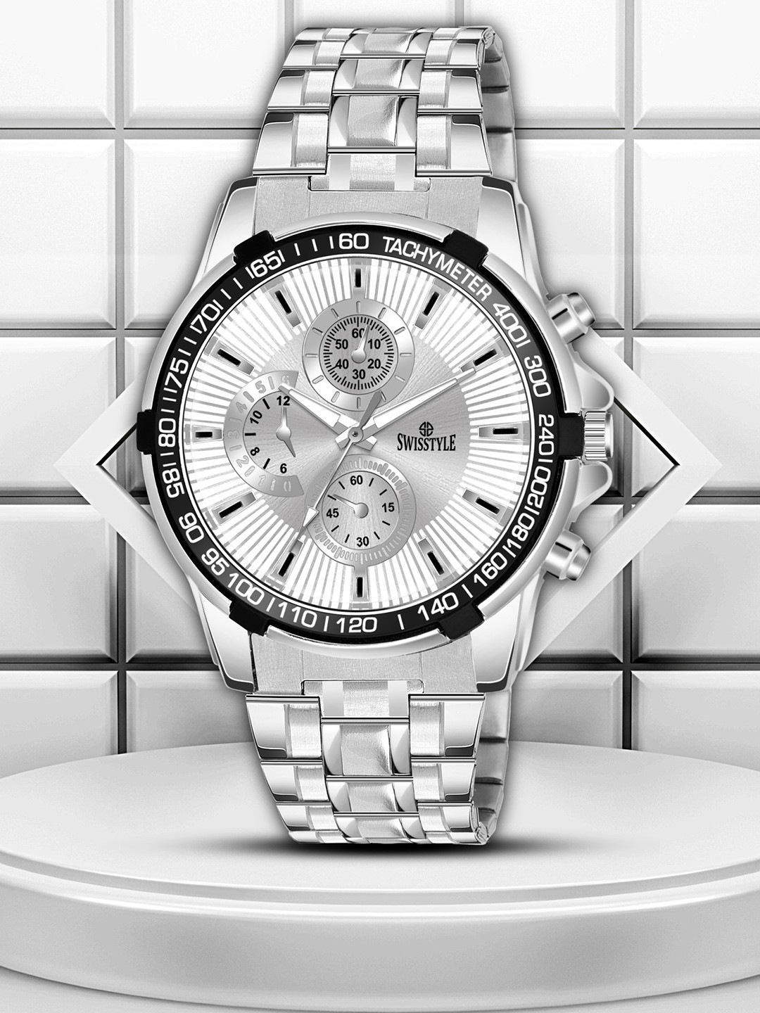 SWISSTYLE Men Brass Embellished Dial & Stainless Steel Straps Analogue Watch SS-GR1988-WHT-WHT