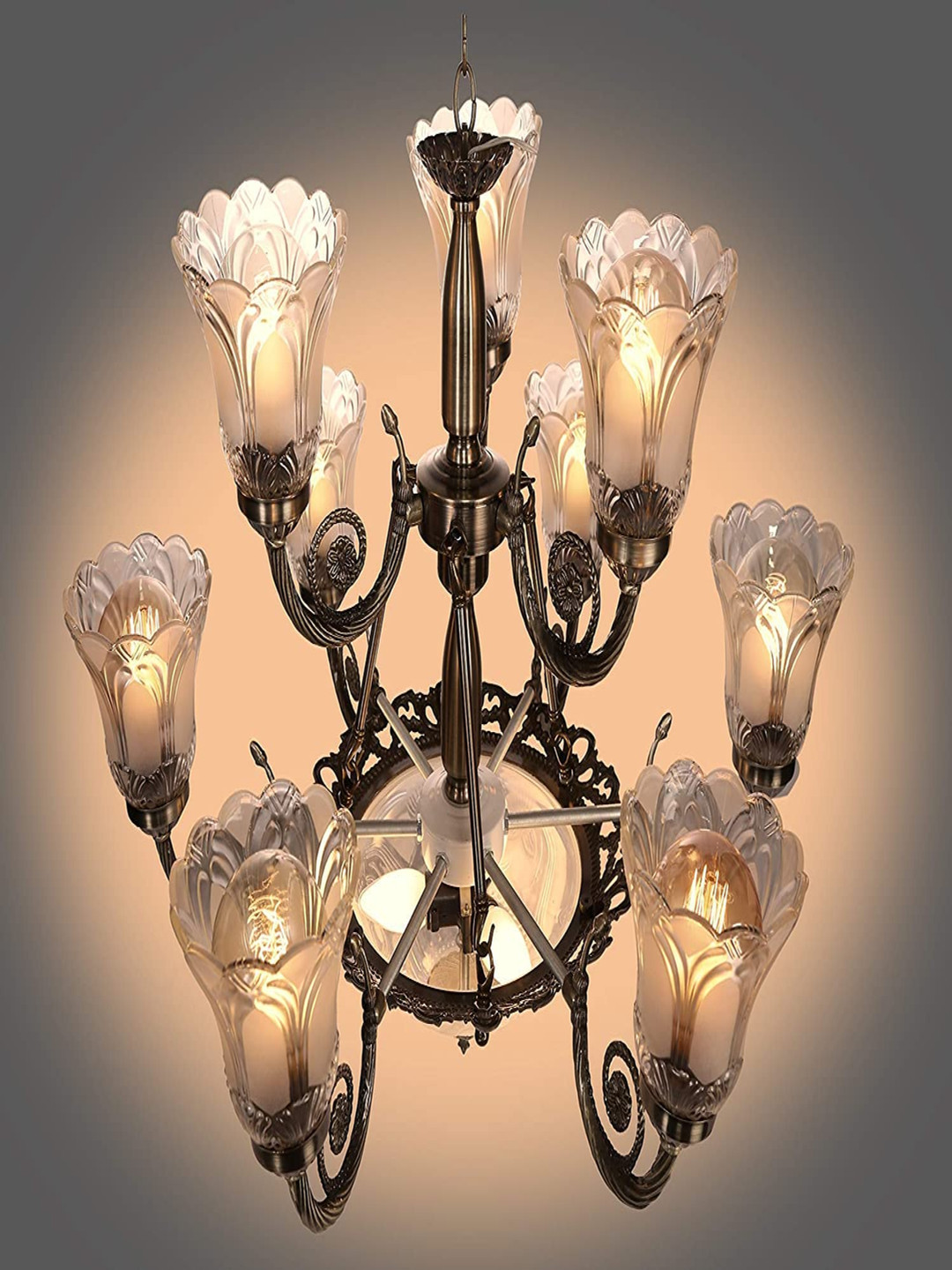 GAUVIK Gold-Toned & Transparent Textured Glass Traditional Ceiling Lamp