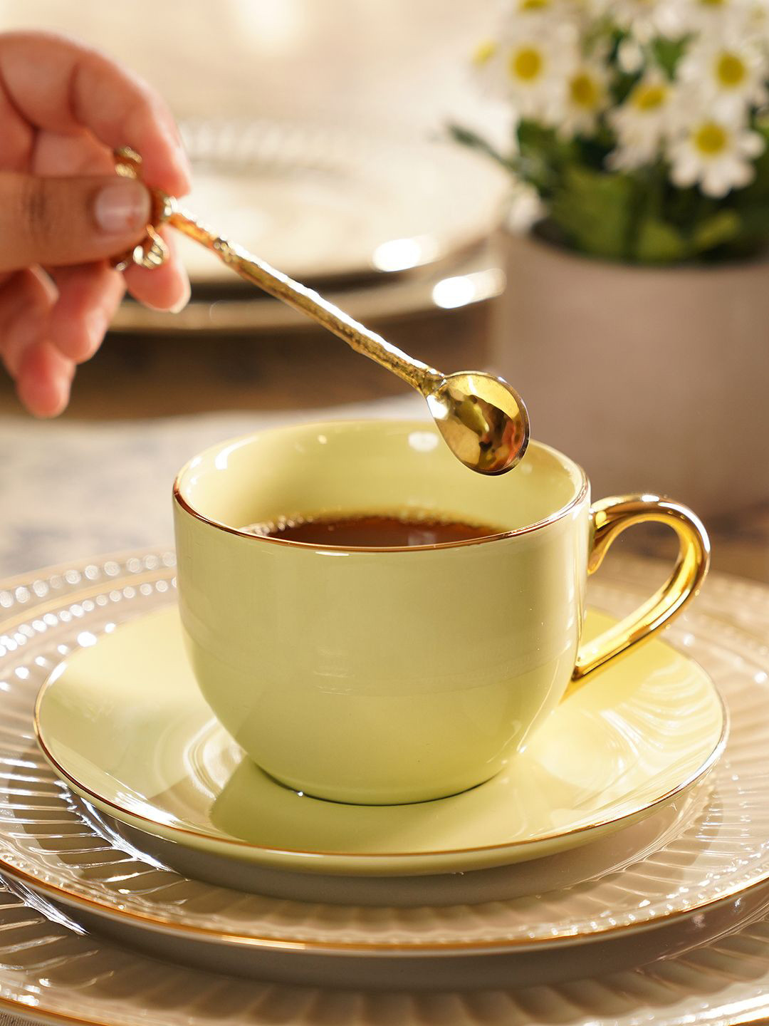 Pure Home and Living Senorita Green and Gold-toned Glossy Ceramic Tea Set 300 ml