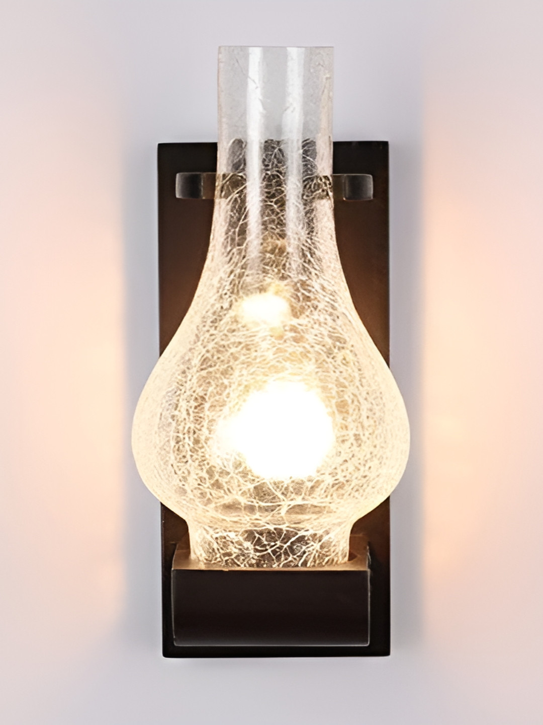 KINIS Brown and Transparent Printed Wooden Abstract Shaped Wall Lamp