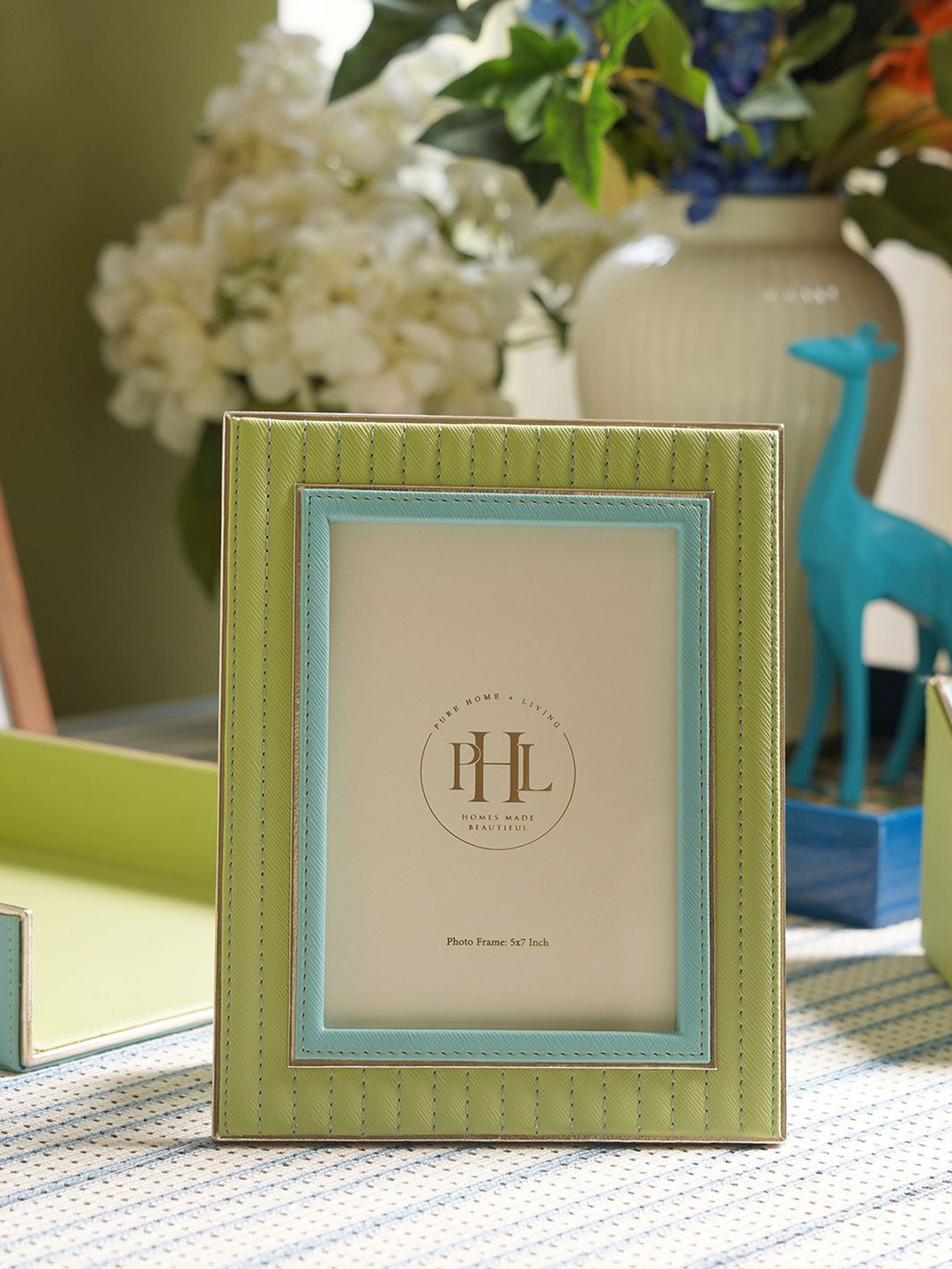 Pure Home and Living Green & Blue Stitched Glass Table Photo Frame