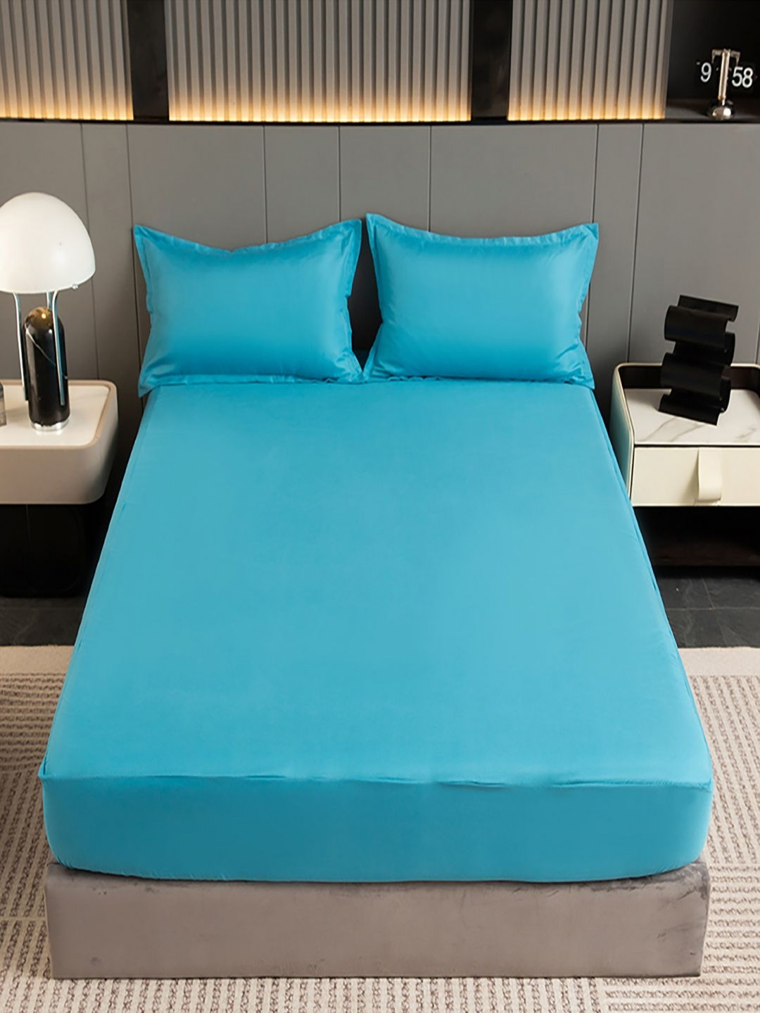 JC HOME Blue 140 TC Queen Bedsheet Set 2 m x 1.5 m