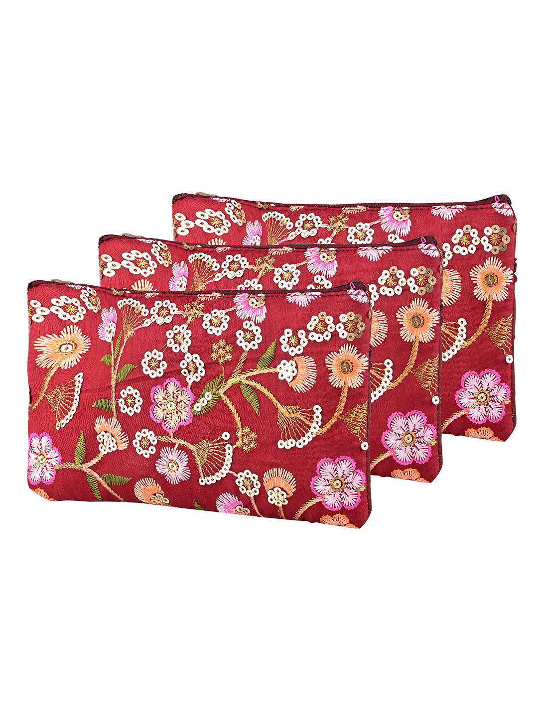 Kuber Industries 3 Pcs Polyester Traditional Ladies Hand Purse with Zip Embroidered Clutch