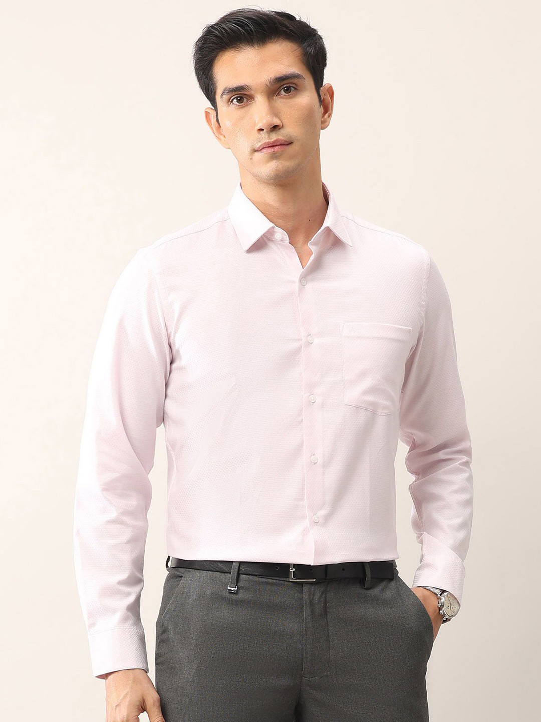 Arrow Men Ceremonial Classic Fit Spread Collar Textured Cotton Formal Shirt