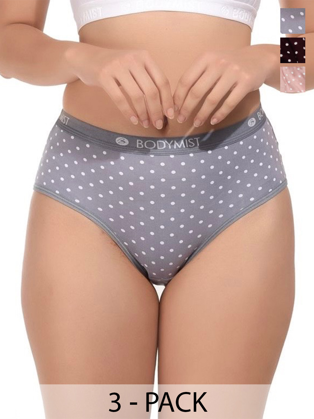 BODYMIST Women Pack Of 3 Printed Mid Rise Hipster Briefs Bindu S
