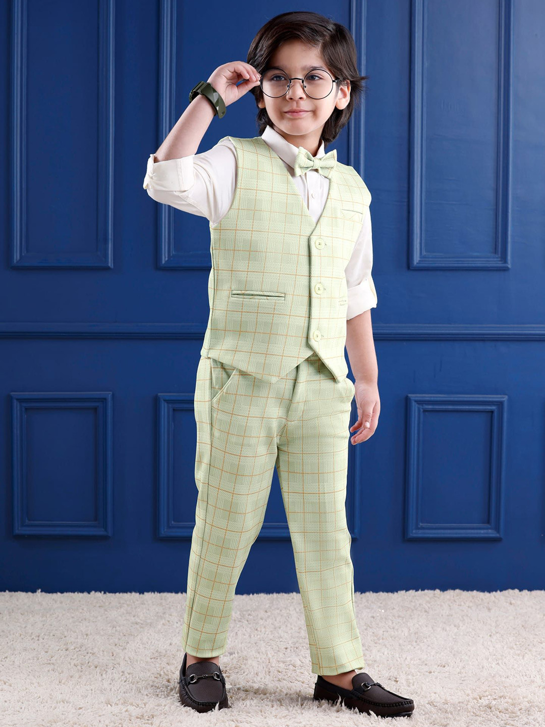 Mark & Mia Boys 3-Pc Checked Cotton Single Breasted Party Suit With Bow