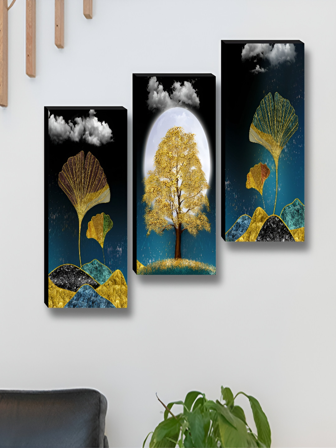 Myntra Elegant Homes Wood 3-Pcs Wall Rectangle Paintings Wall Art 38.1 x 15.2 Each