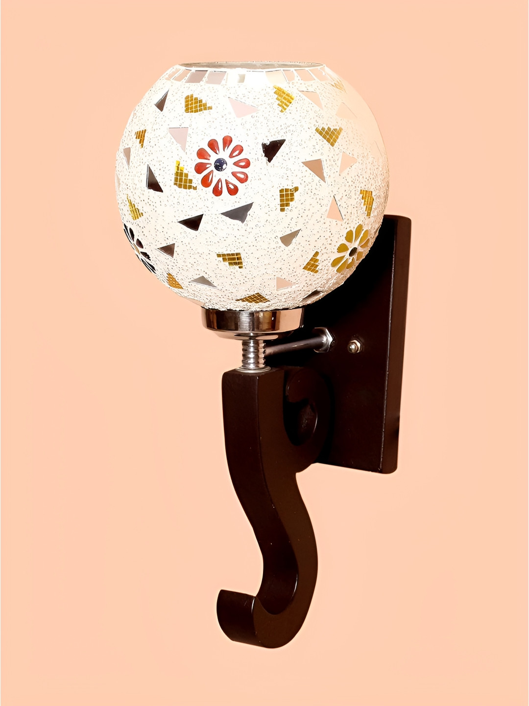 KINIS Brown & White Printed Wood Modern And Unique Style Spherical Shaped Wall Lamp